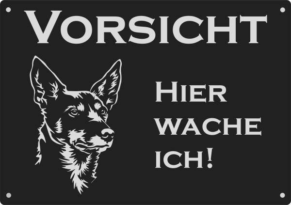 Aluminium Warnschild Australian Kelpie VORSICHT Hier wache ich!
